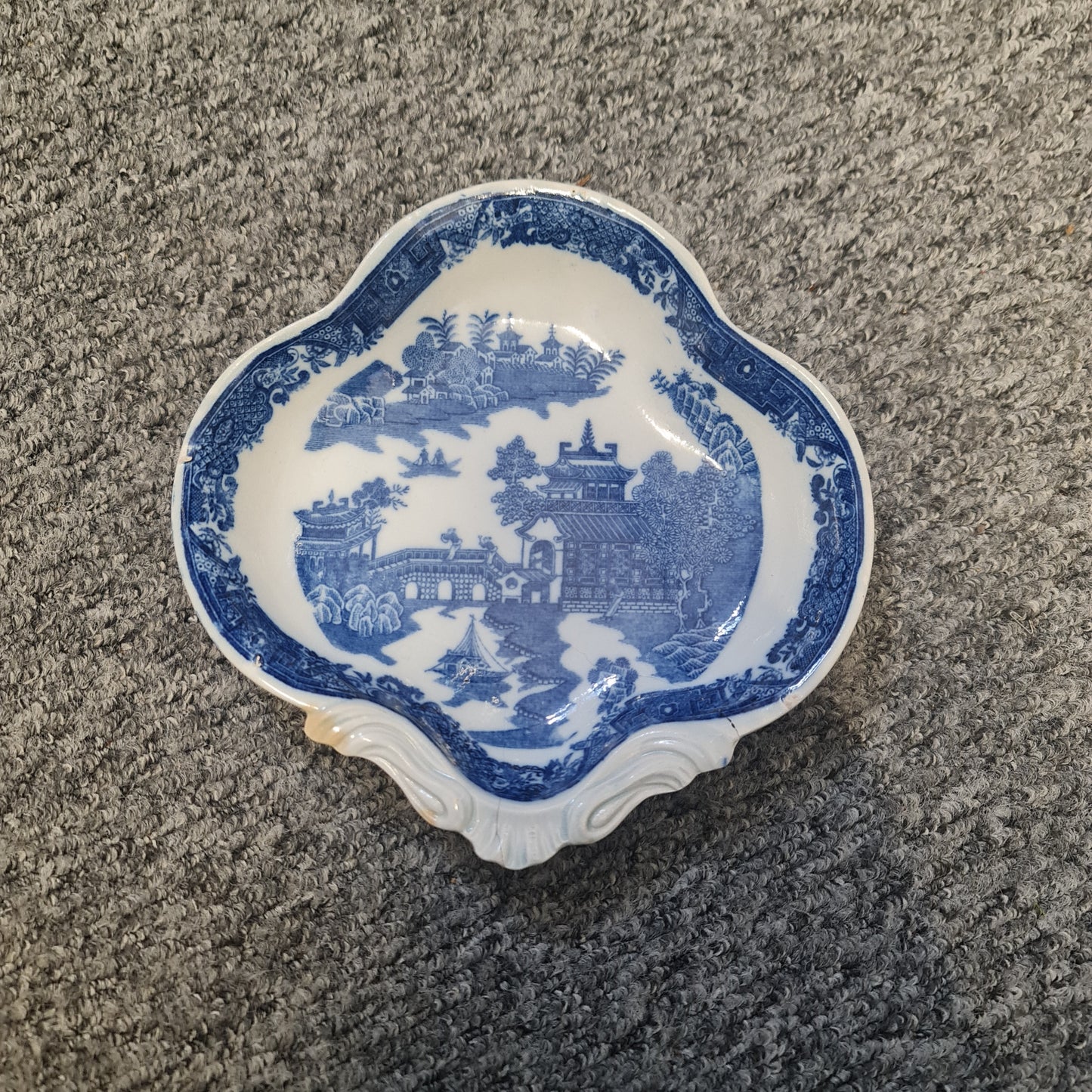 Antique 18th Century Caughley Full Nankin Pattern Shell Dessert Dish Plate