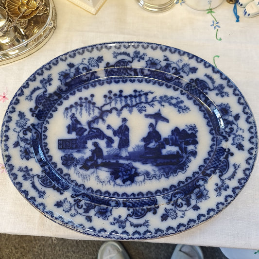 Rare John carrs and son flow blue platter c1850 - Kiang