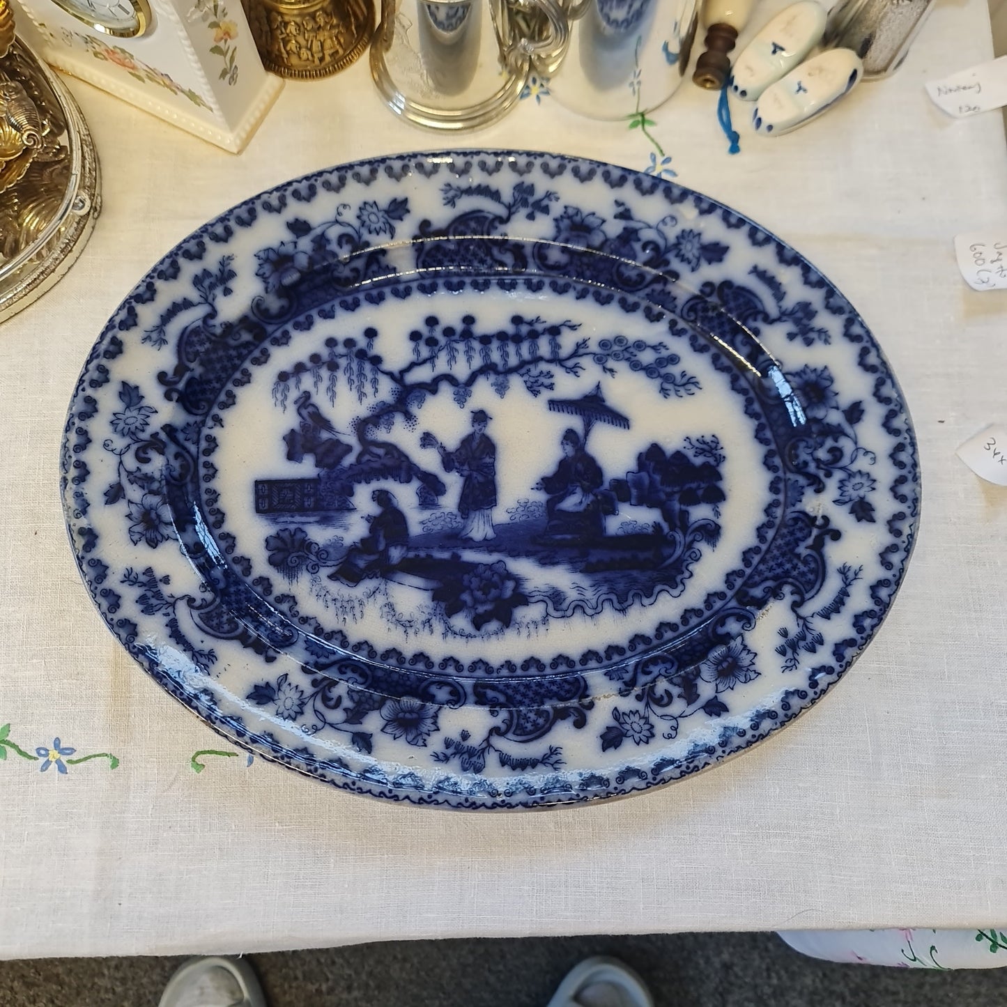 Rare John carrs and son flow blue platter c1850 - Kiang