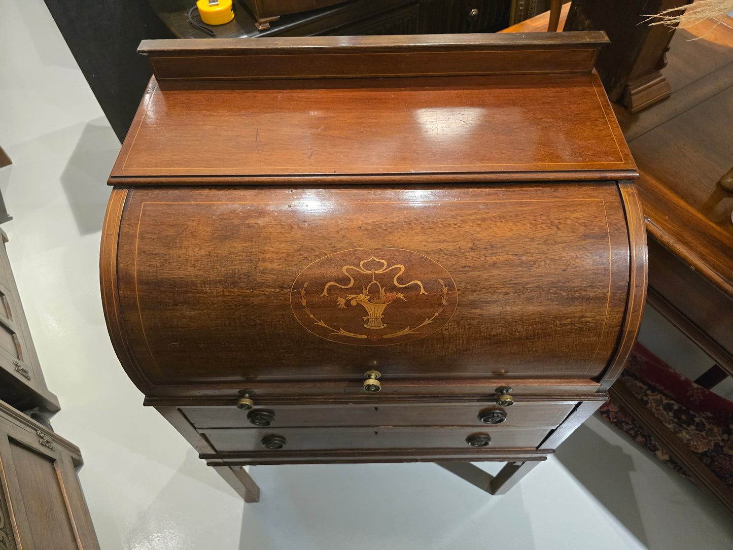 Antique IRIS Mahogany Marquetry Writing Desk/ Bureau By M&W Jackson – Circa 1902