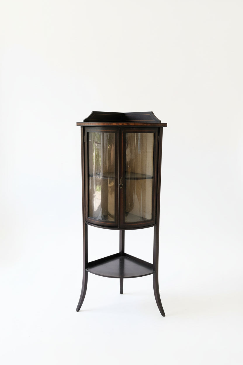 Edwardian inlaid bowfront corner display cabinet