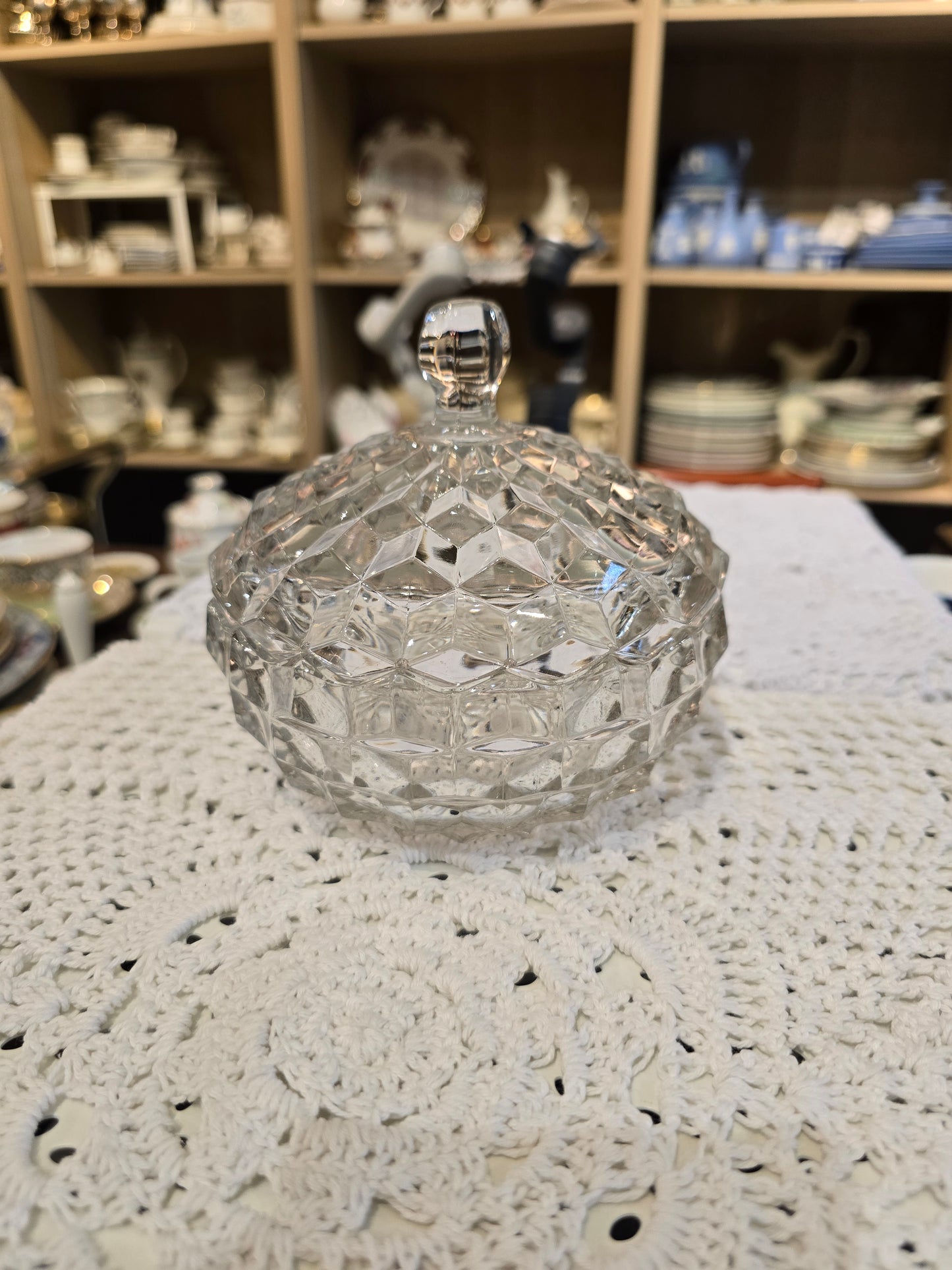Fostoria American Clear Candy pressed glass  Dish & Lid