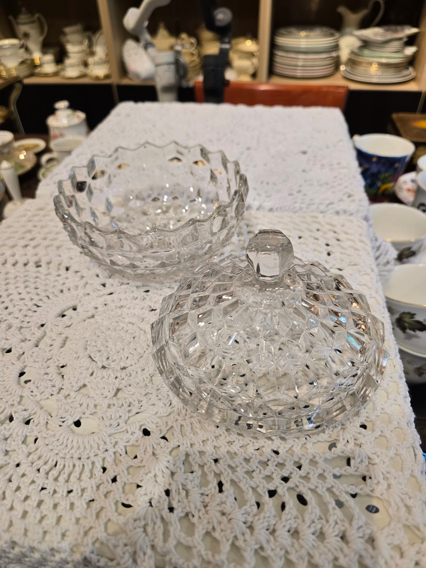 Fostoria American Clear Candy pressed glass  Dish & Lid