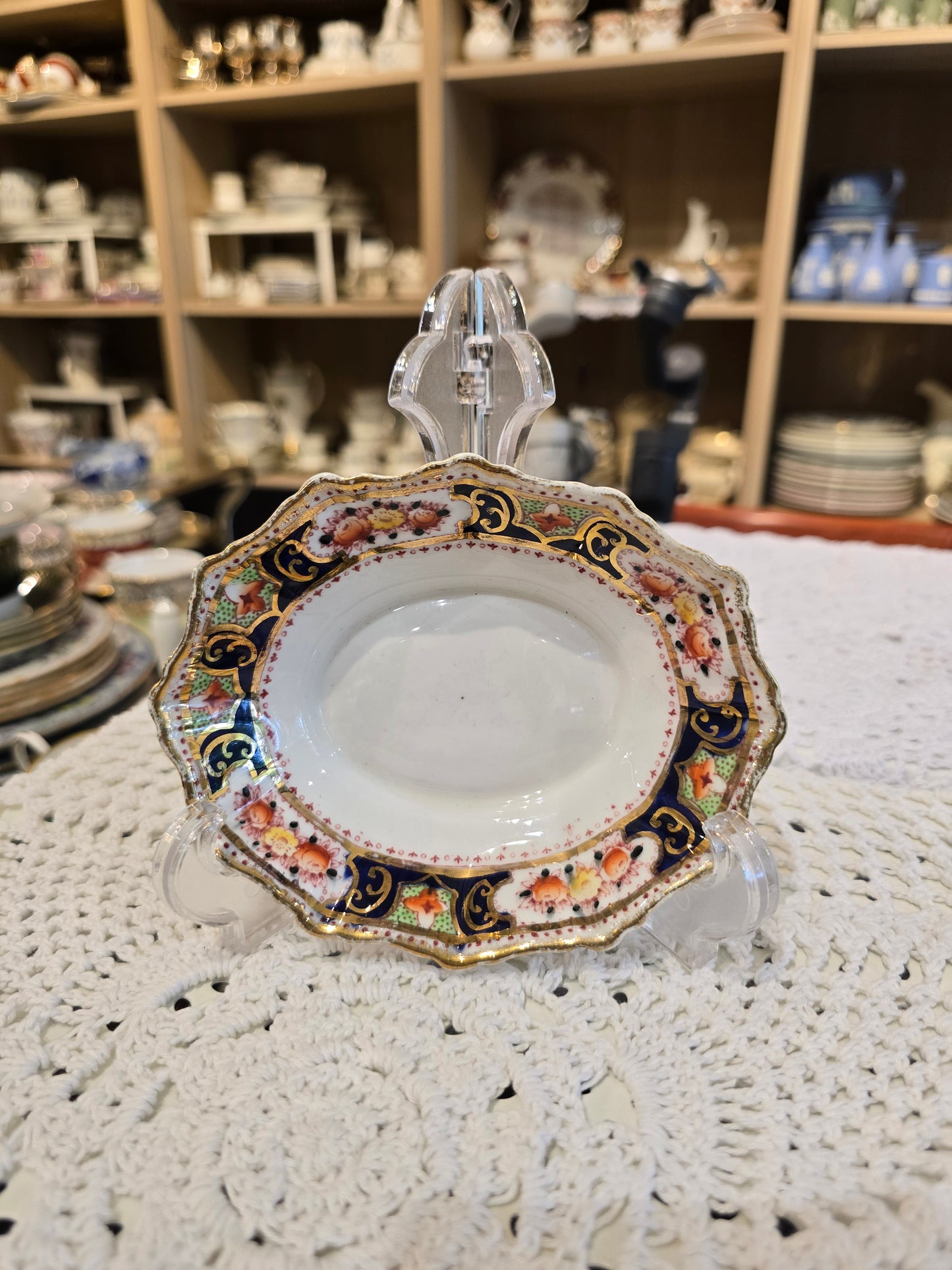 Antique Victorian Royal Albert Oval Shaped Pretty Floral Design Trinket Dish Fluted Edge Floral Border Design