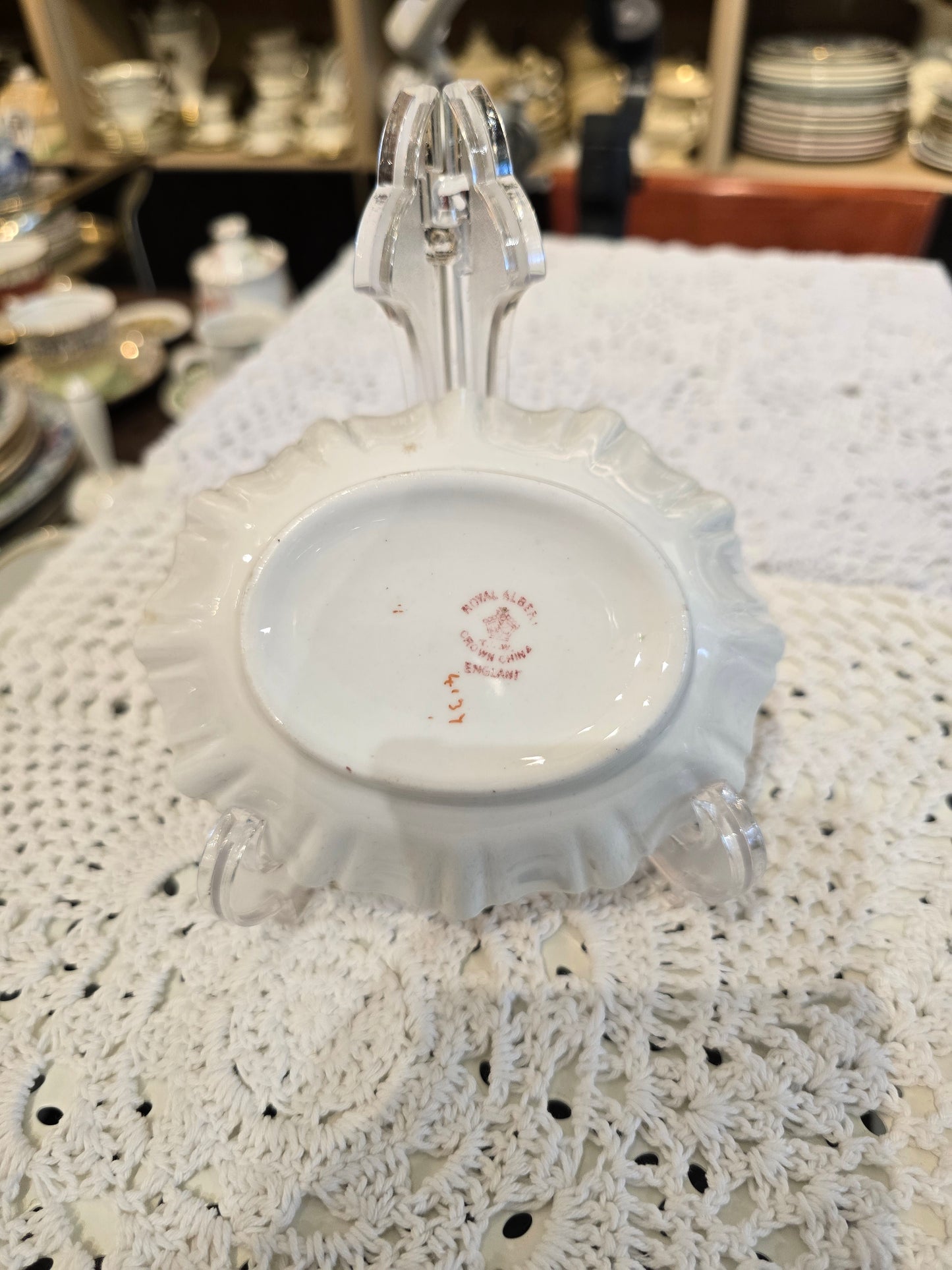 Antique Victorian Royal Albert Oval Shaped Pretty Floral Design Trinket Dish Fluted Edge Floral Border Design