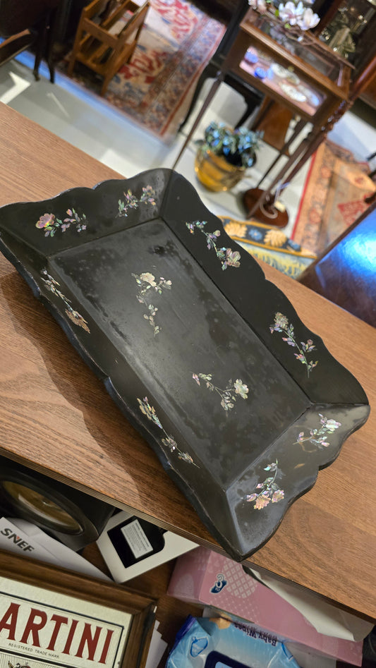 19th century mother of pearl wooden tray