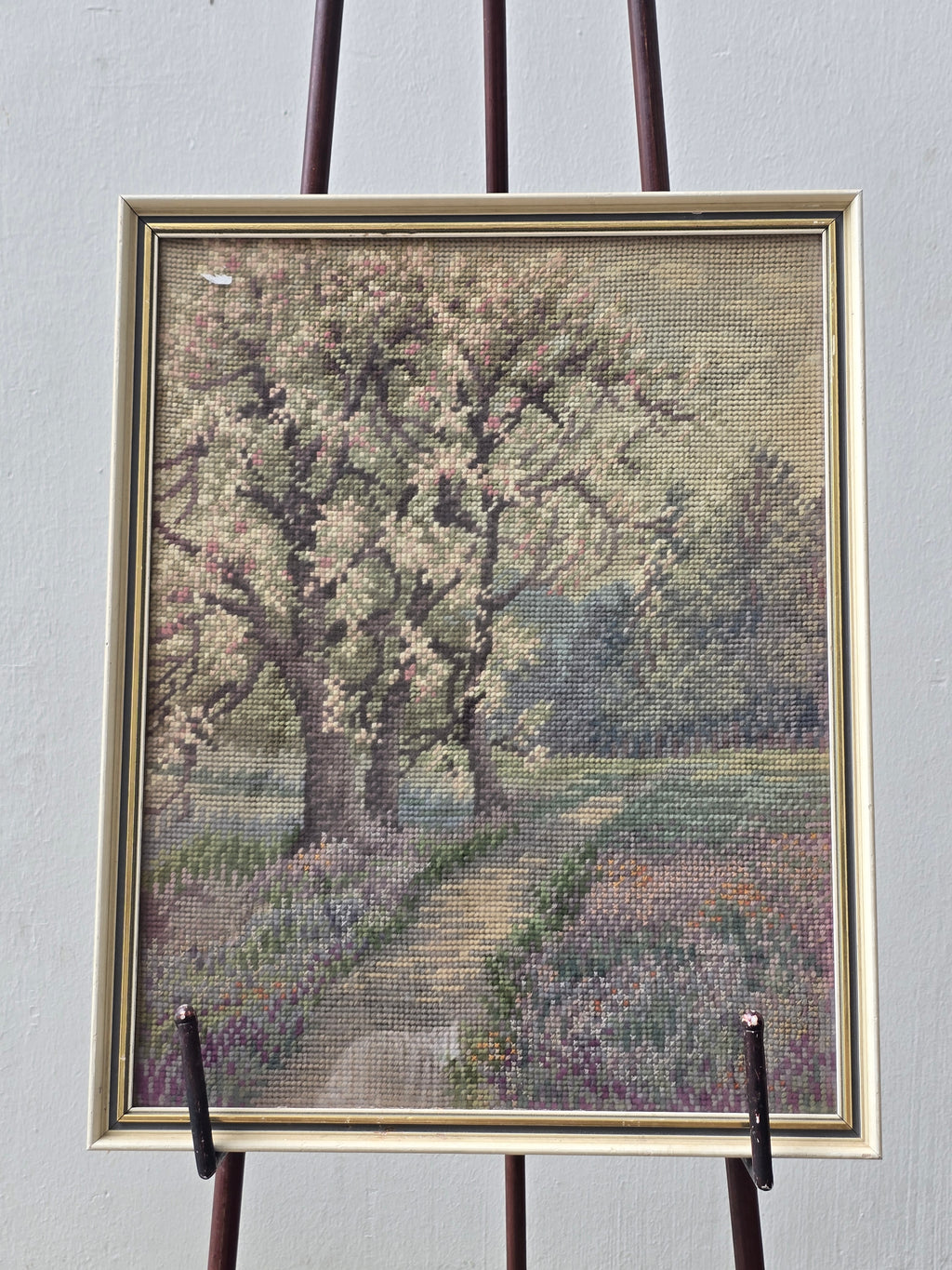 Vintage Framed Needlepoint Tapestry | Forest Haven Landscape | British | 52.5 × 42cm