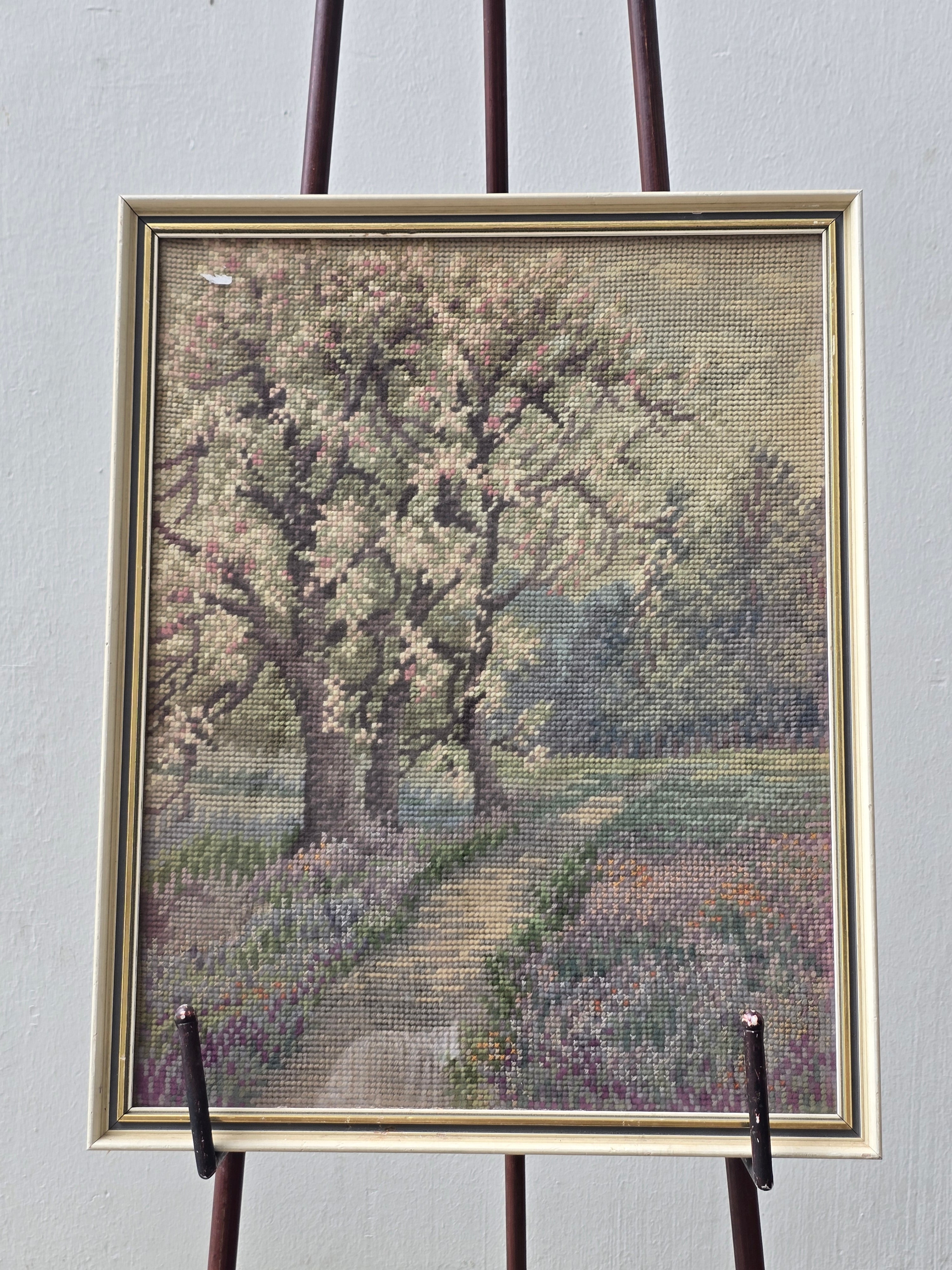 Vintage Framed Needlepoint Tapestry | Forest Haven Landscape | British | 52.5 × 42cm