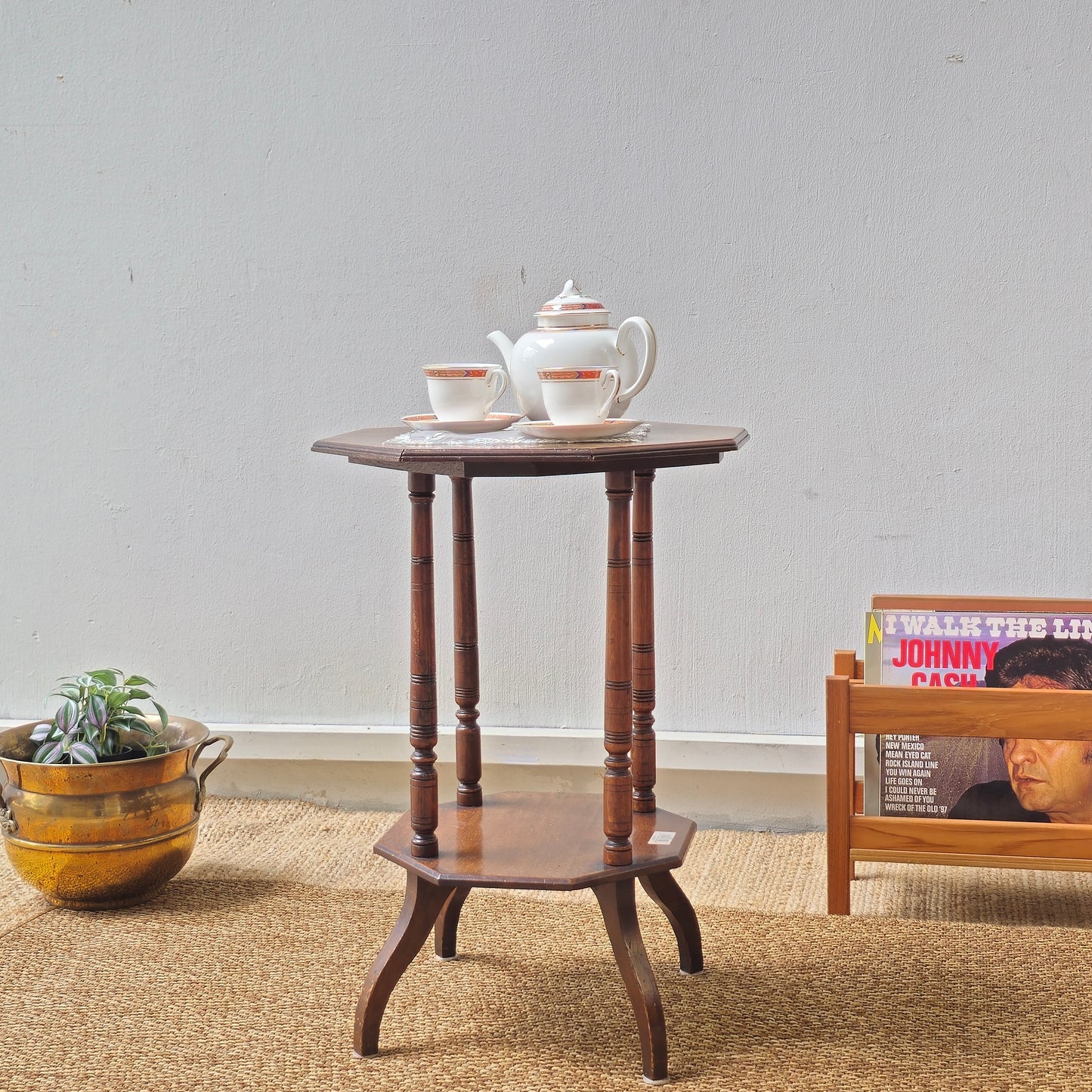 AN EDWARDIAN OCTAGONAL TWO TIER CENTRE TABLE
