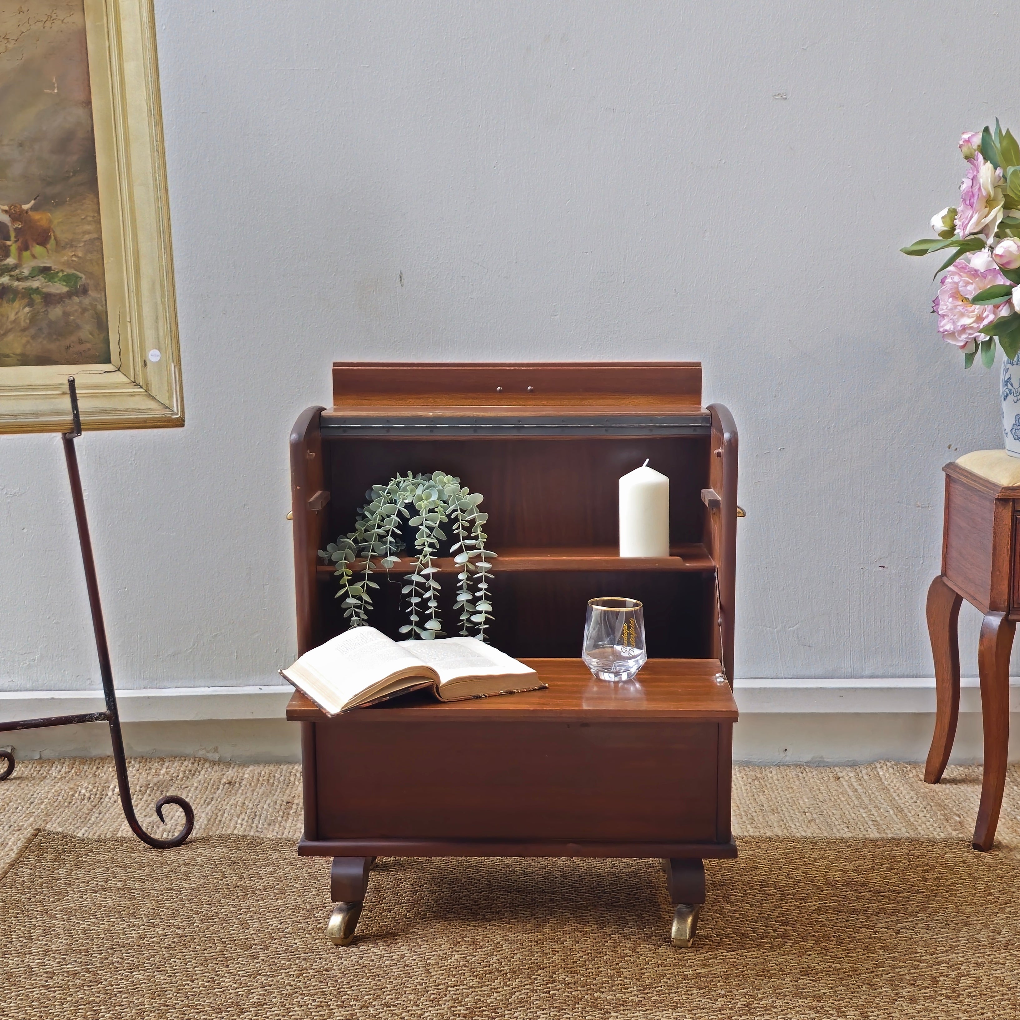 Antique Mahogany Dry Bar Cart