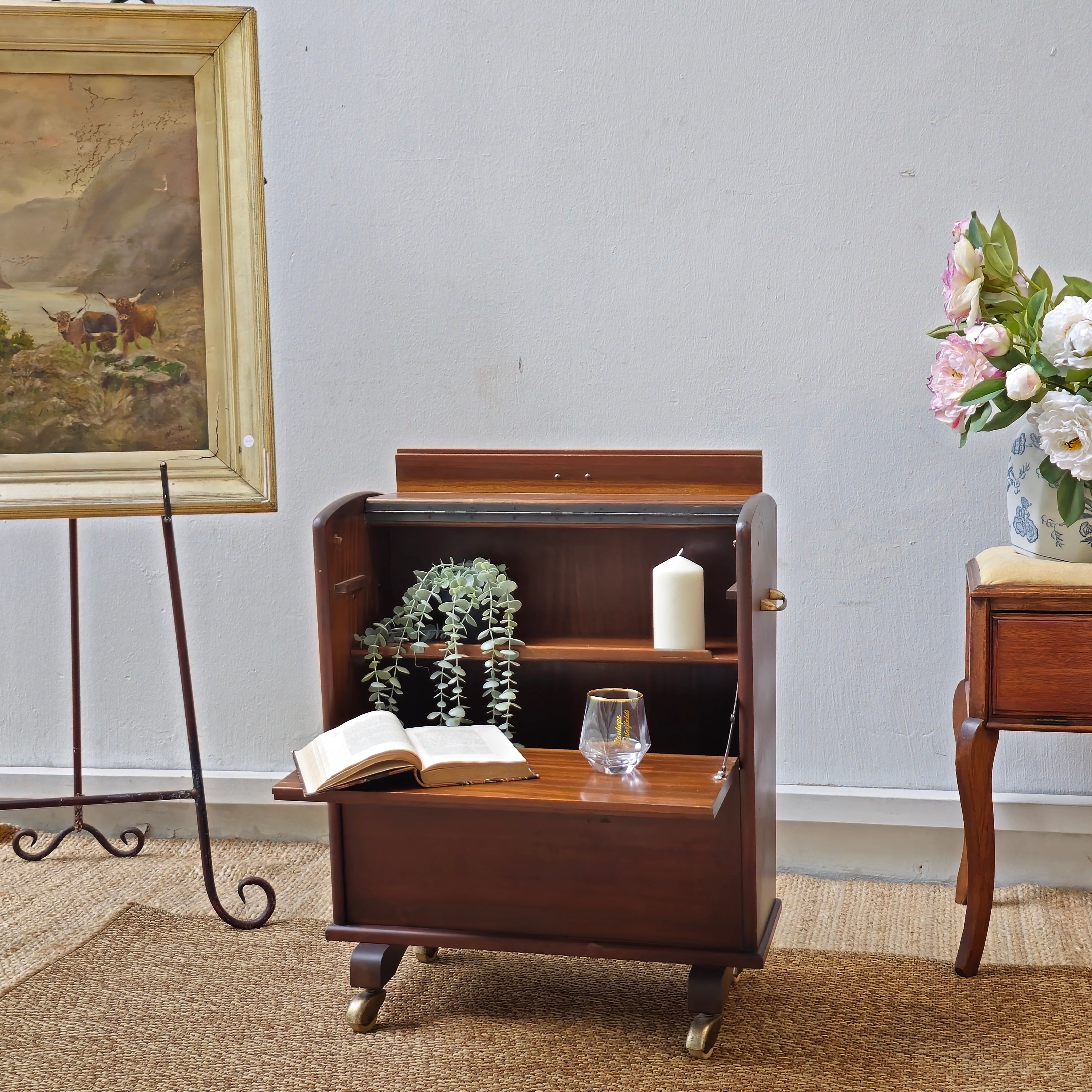 Antique Mahogany Dry Bar Cart