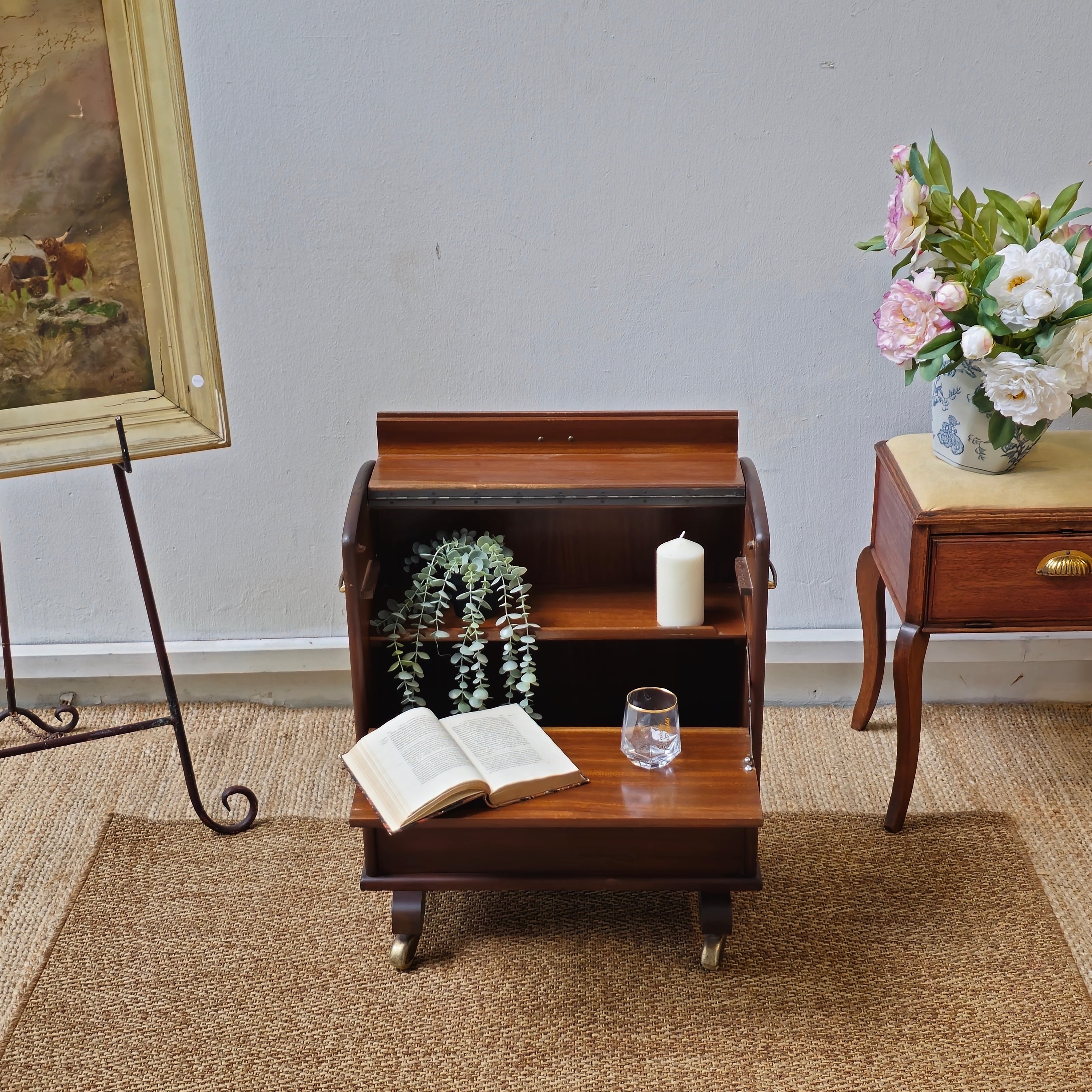 Antique Mahogany Dry Bar Cart