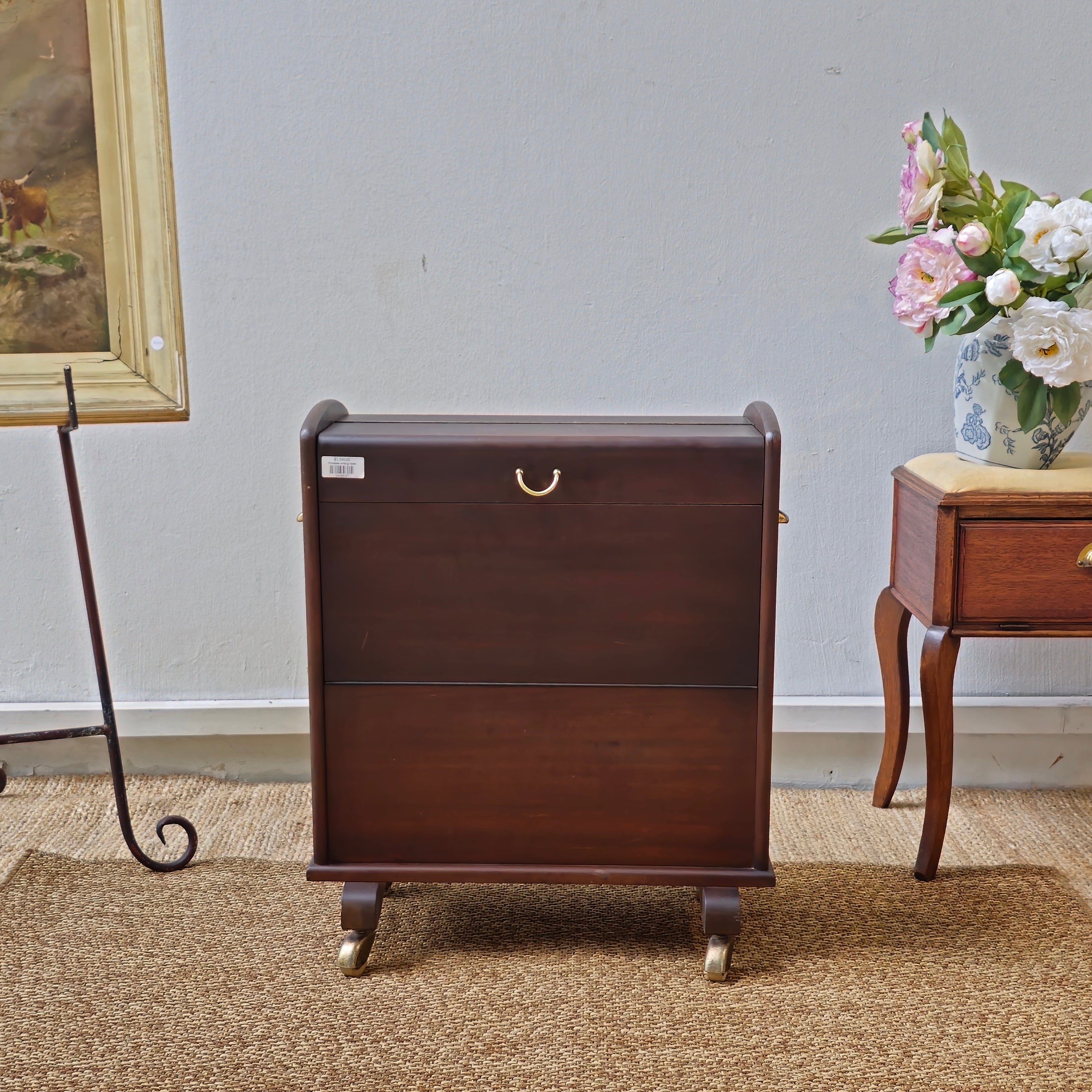 Antique Mahogany Dry Bar Cart