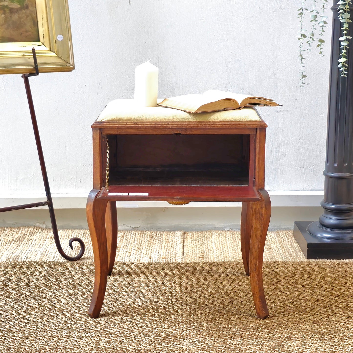 Antique Upholstered Piano Style Stool With Storage