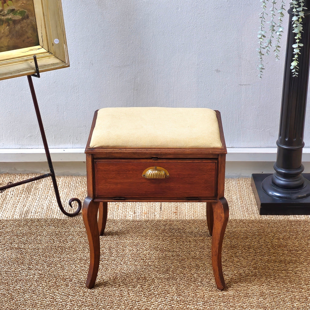 Antique Upholstered Piano Style Stool With Storage