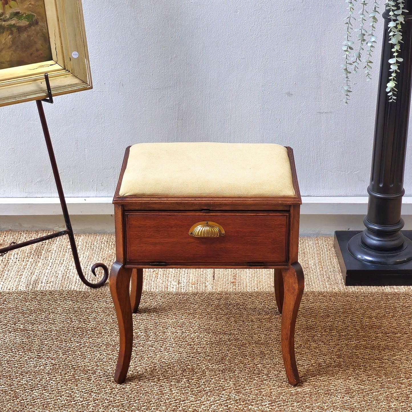 Antique Upholstered Piano Style Stool With Storage
