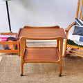 Vintage Mid Century Wooden Serving Cart with Dual Shelves and Wheels