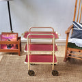 Vintage Mid-Century 3-Tier Hollywood Regency Trolley – Brass & Burgundy Bar Cart (Circa 1950s/60s)