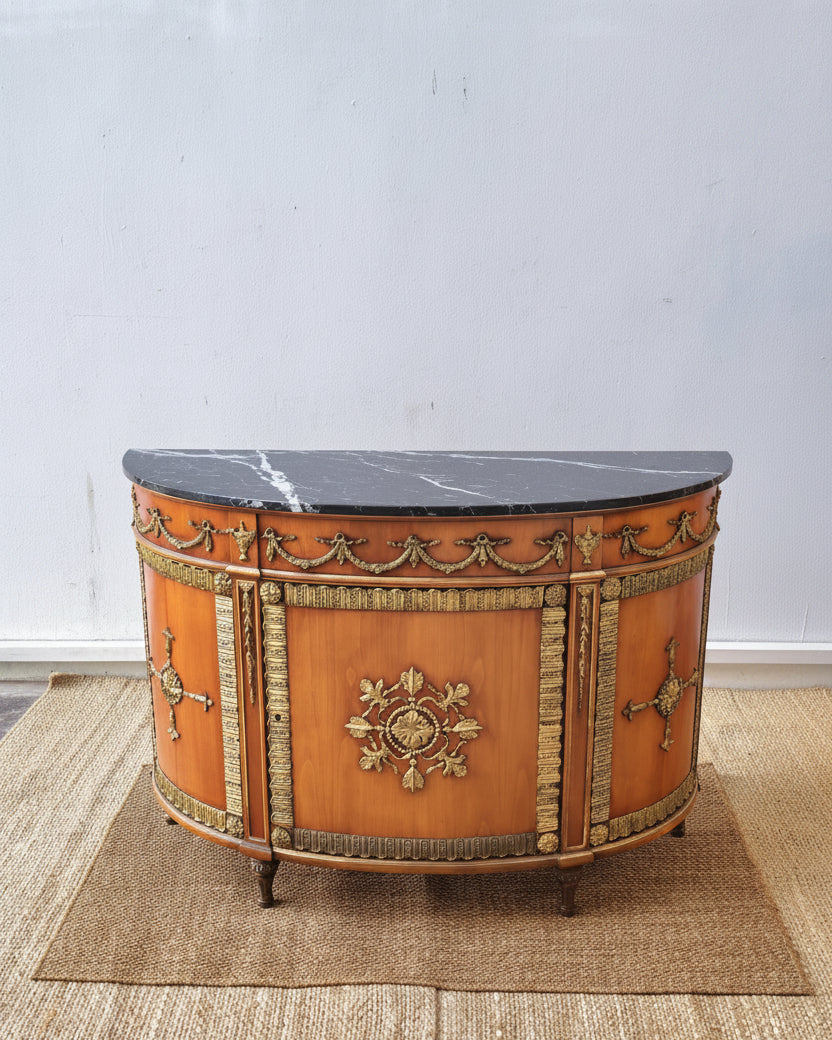Antique Louis XVI-Style Marble-Top Demilune Commode with Ormolu Mounts