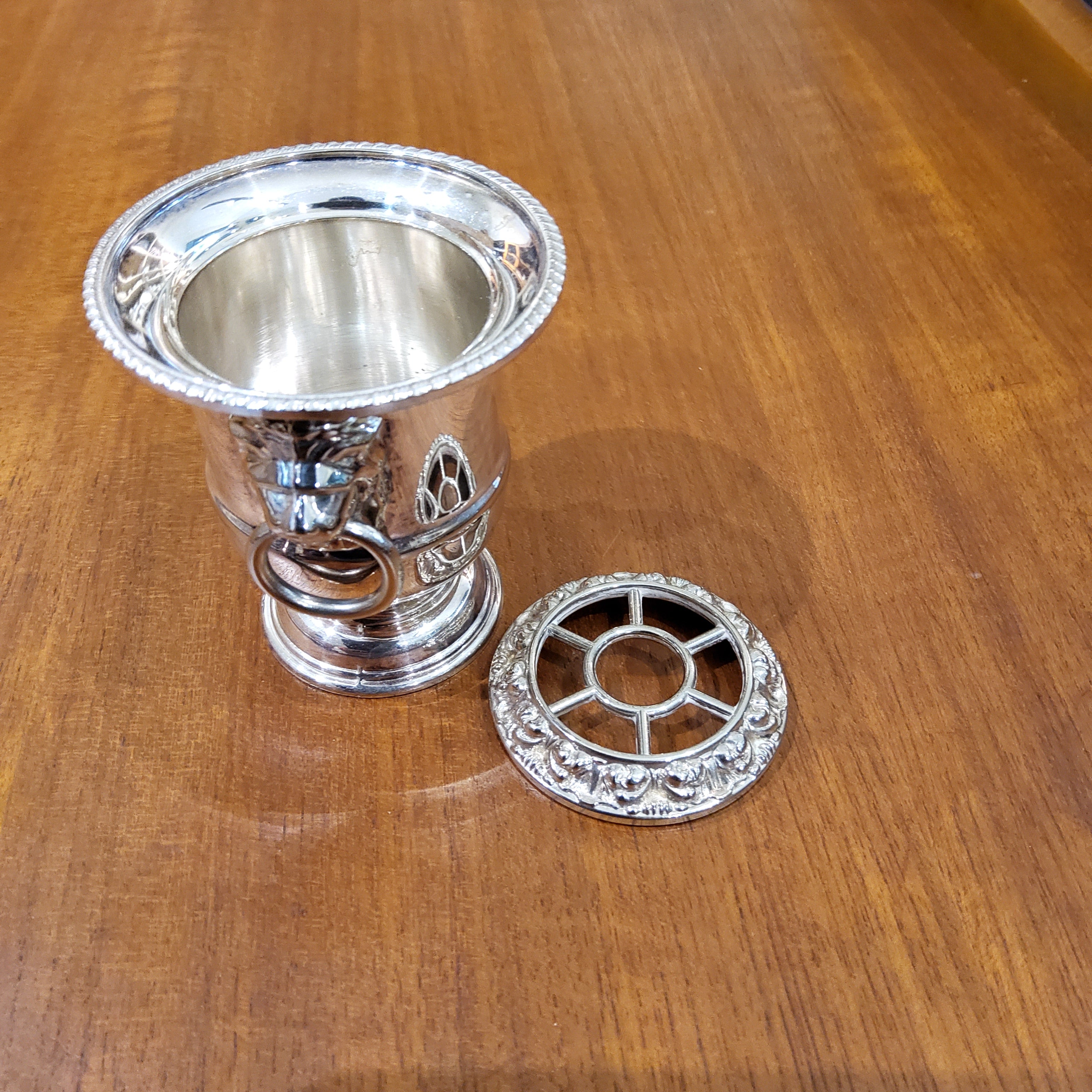 Silver Plated Lion head Posy Vase with Flower Frog
