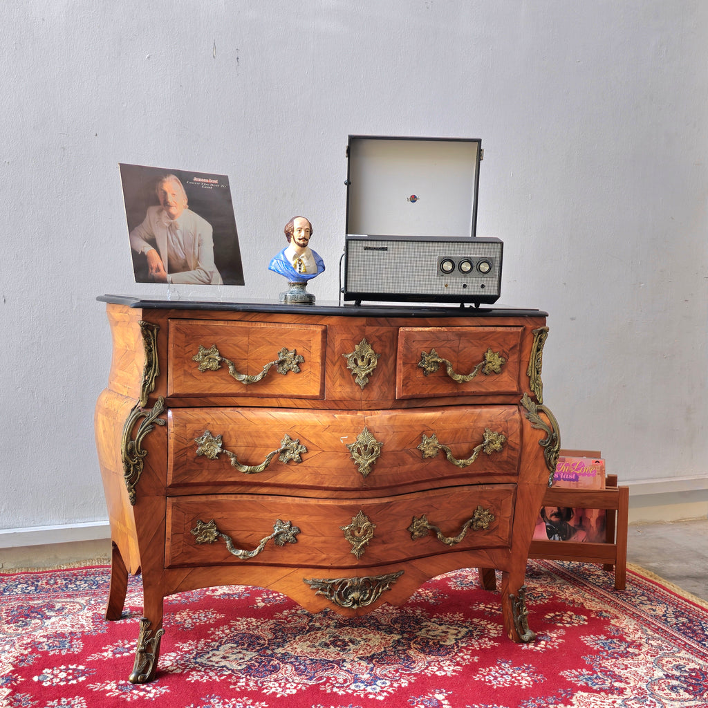 British Vintage Louis XV Style Serpentine Chest of Drawers with Marble Top