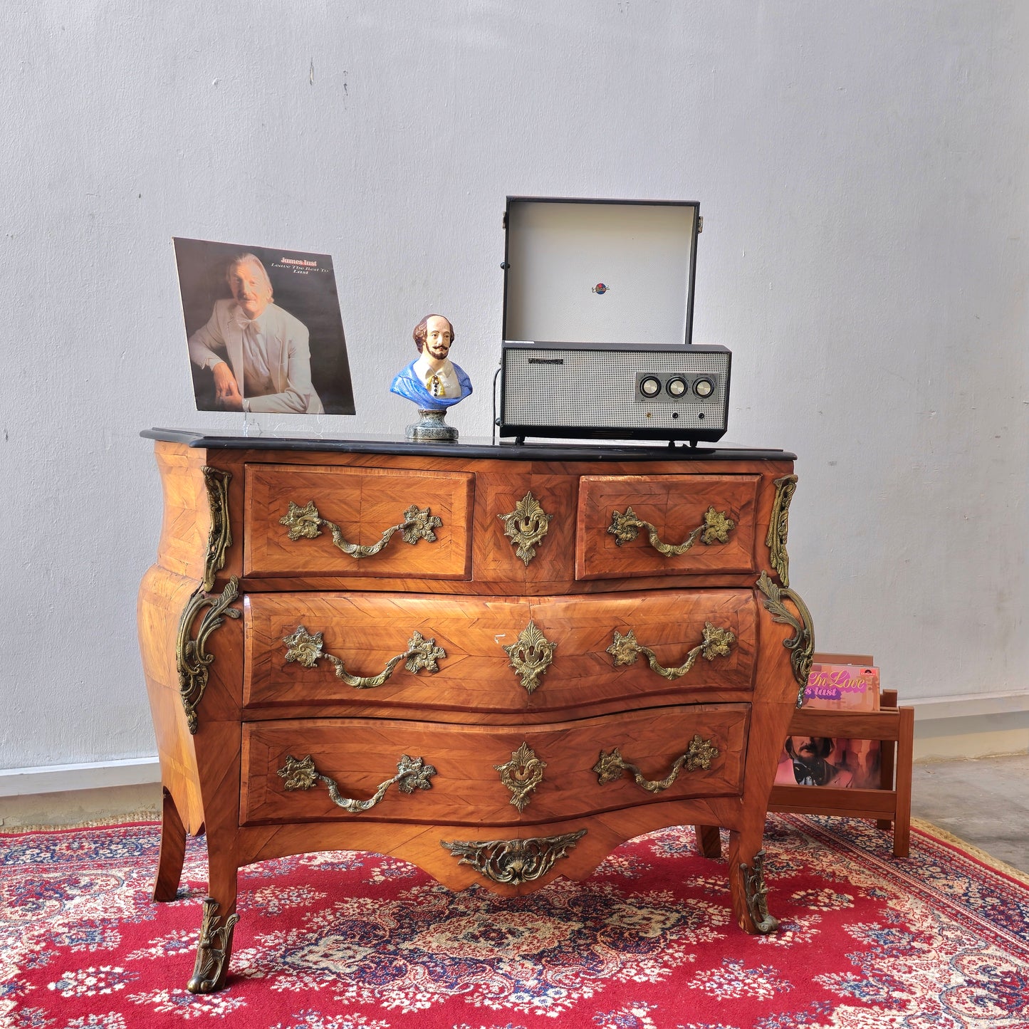 British Vintage Louis XV Style Serpentine Chest of Drawers with Marble Top