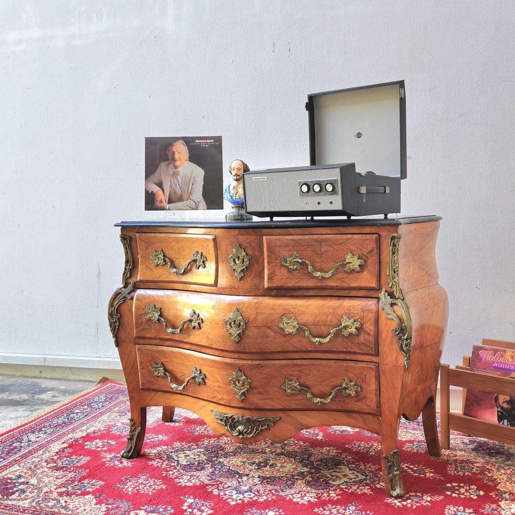British Vintage Louis XV Style Serpentine Chest of Drawers with Marble Top