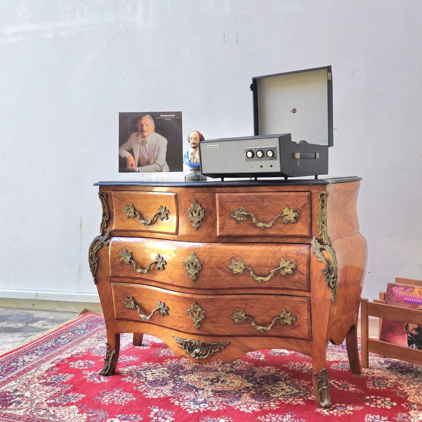 British Vintage Louis XV Style Serpentine Chest of Drawers with Marble Top