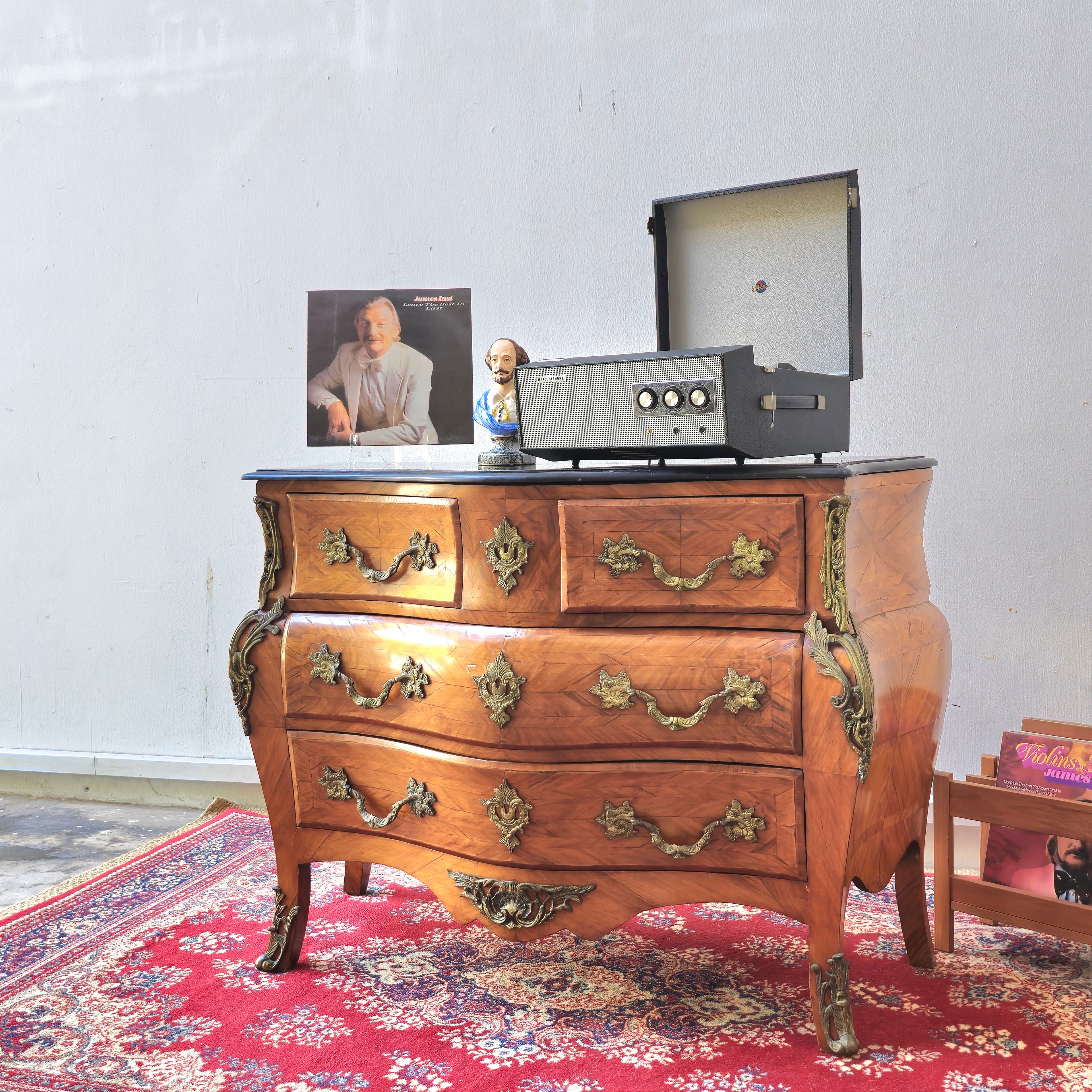 British Vintage Louis XV Style Serpentine Chest of Drawers with Marble Top