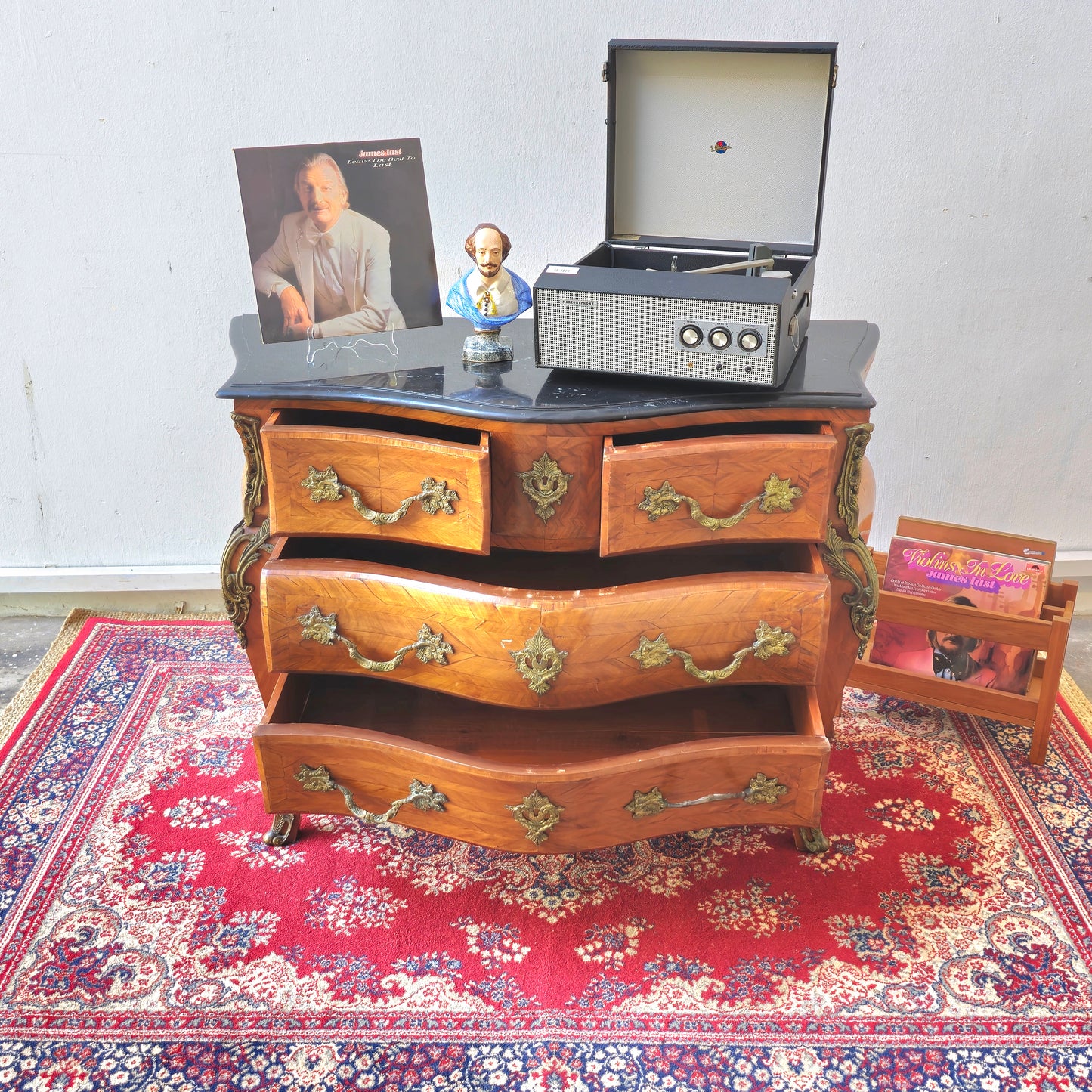 British Vintage Louis XV Style Serpentine Chest of Drawers with Marble Top