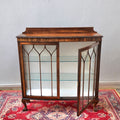 Edwardian revival glass display cabinet with gothic arched mullions