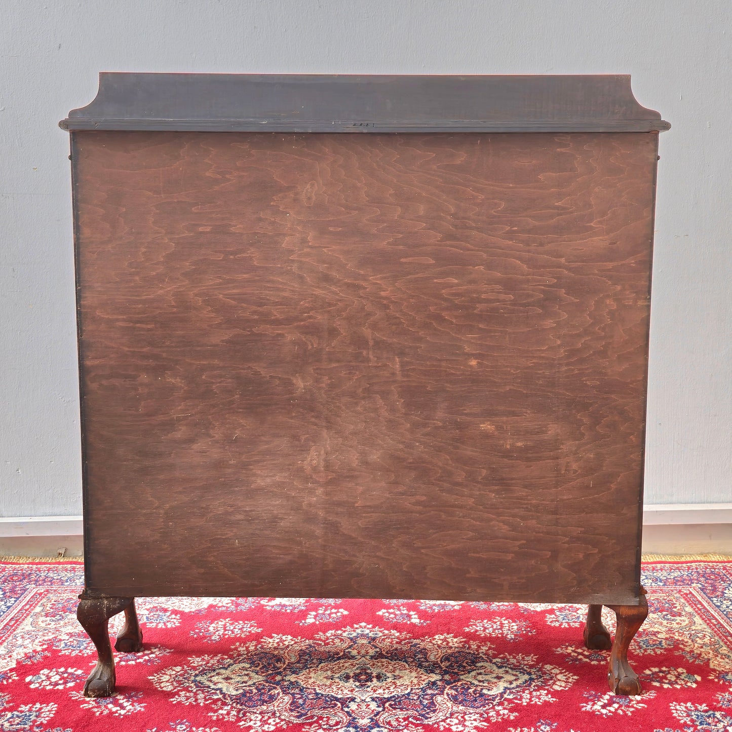Edwardian revival glass display cabinet with gothic arched mullions