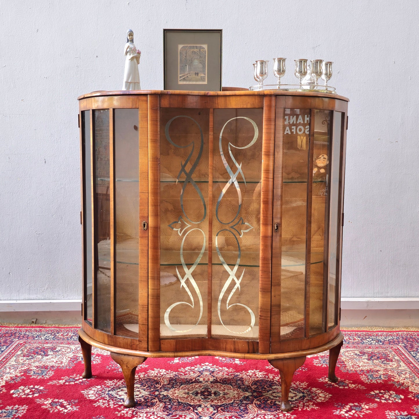 Vintage Barget Uitility London Art Deco Walnut and Glass Curio Display Cabinet