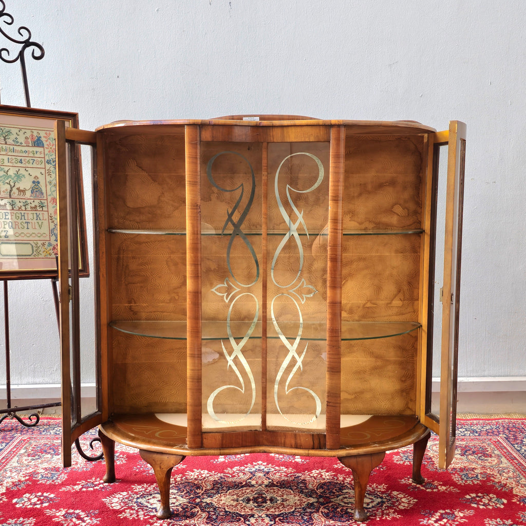 Vintage Barget Uitility London Art Deco Walnut and Glass Curio Display Cabinet