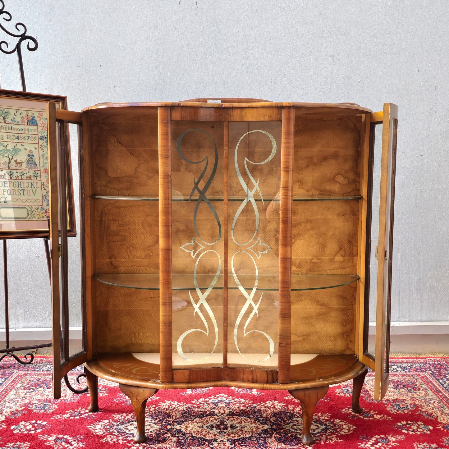 Vintage Barget Uitility London Art Deco Walnut and Glass Curio Display Cabinet