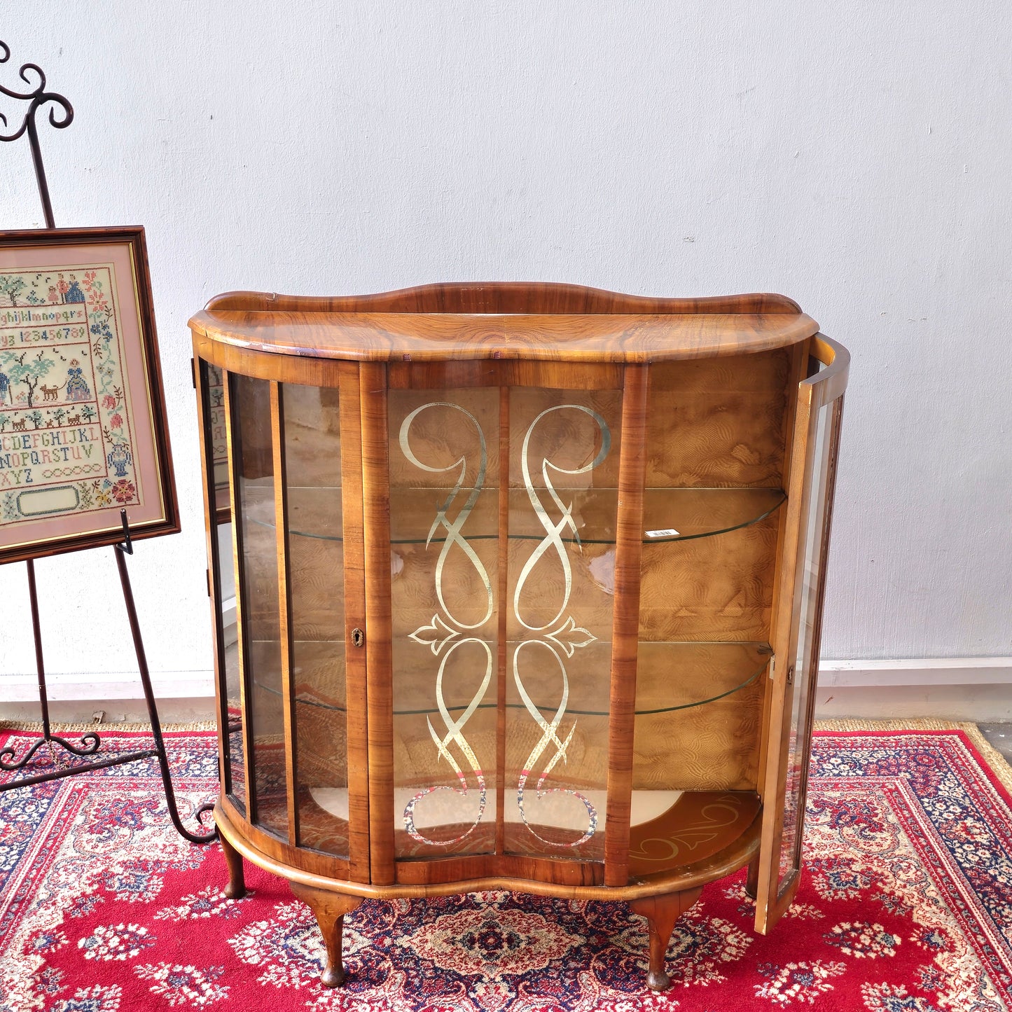 Vintage Barget Uitility London Art Deco Walnut and Glass Curio Display Cabinet