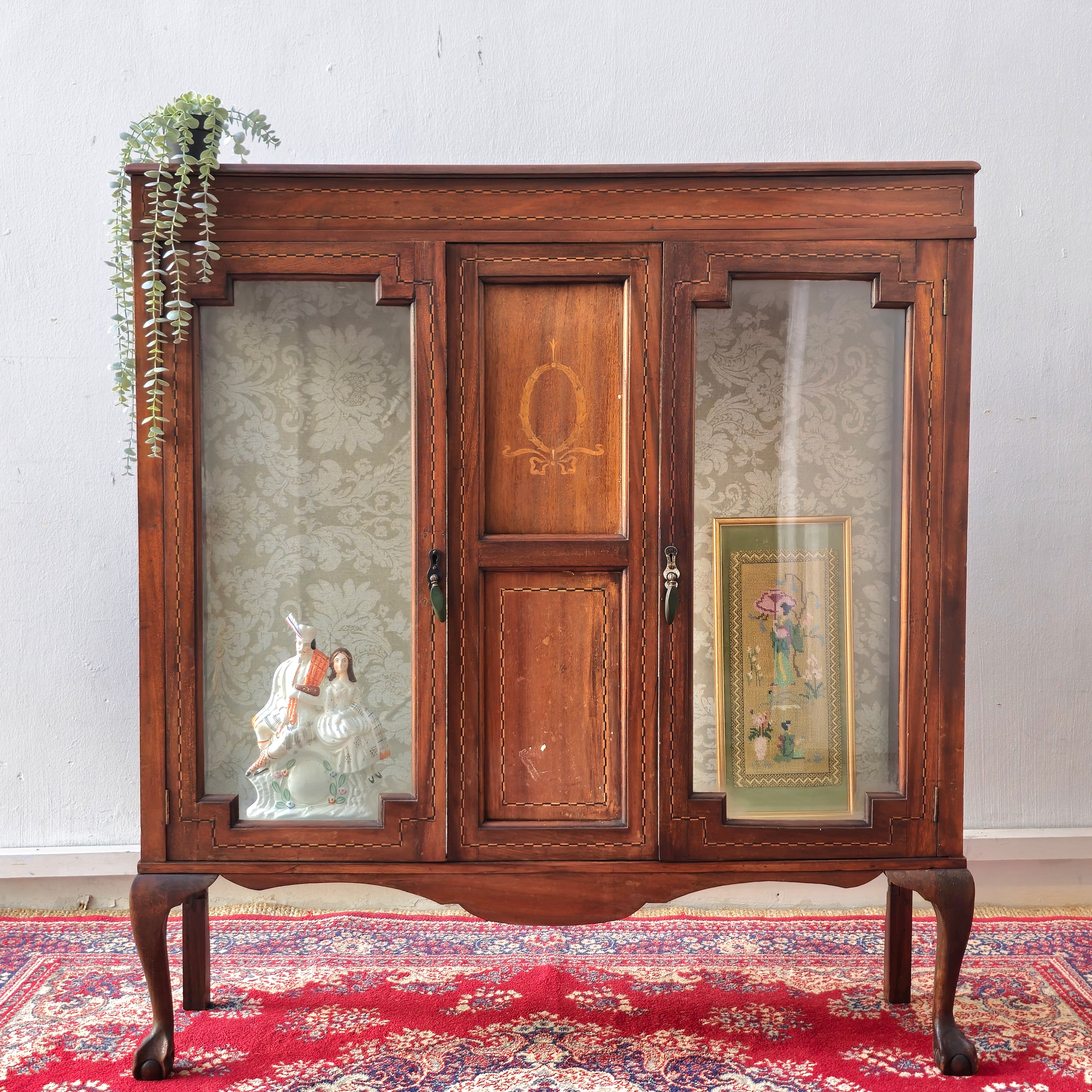 Edwardian French Inlaid Glass Display Cabinet