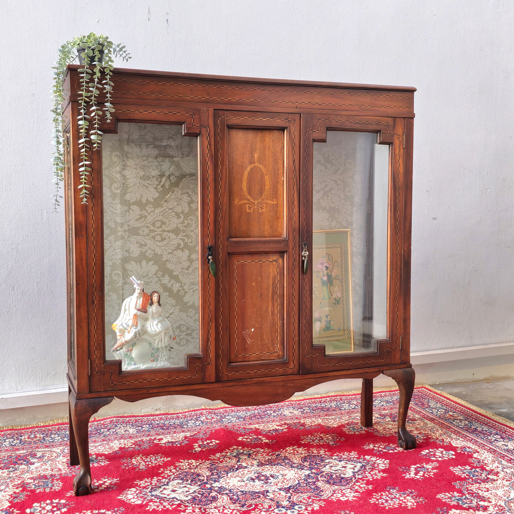 Edwardian French Inlaid Glass Display Cabinet