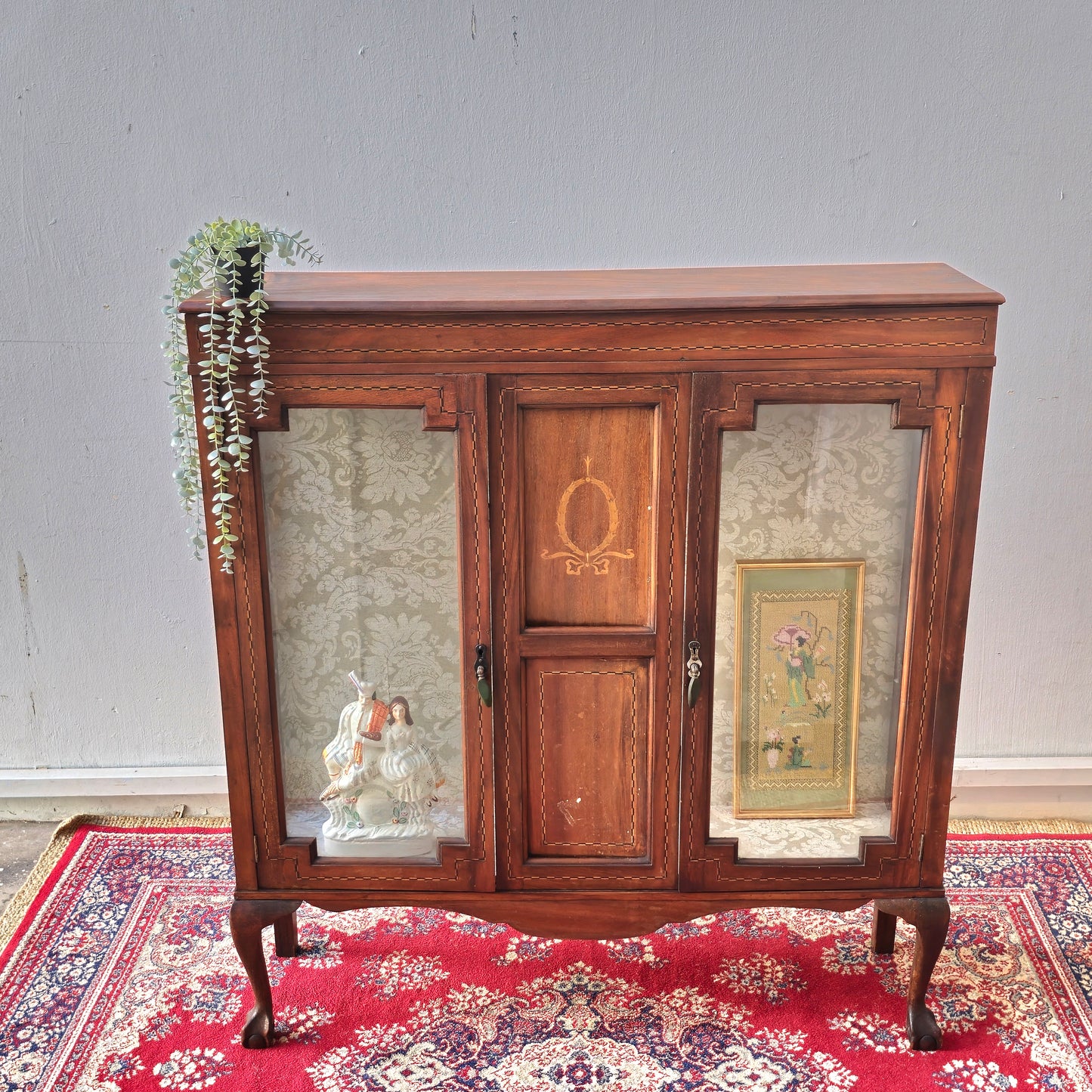 Edwardian french inlaid glass display cabinet