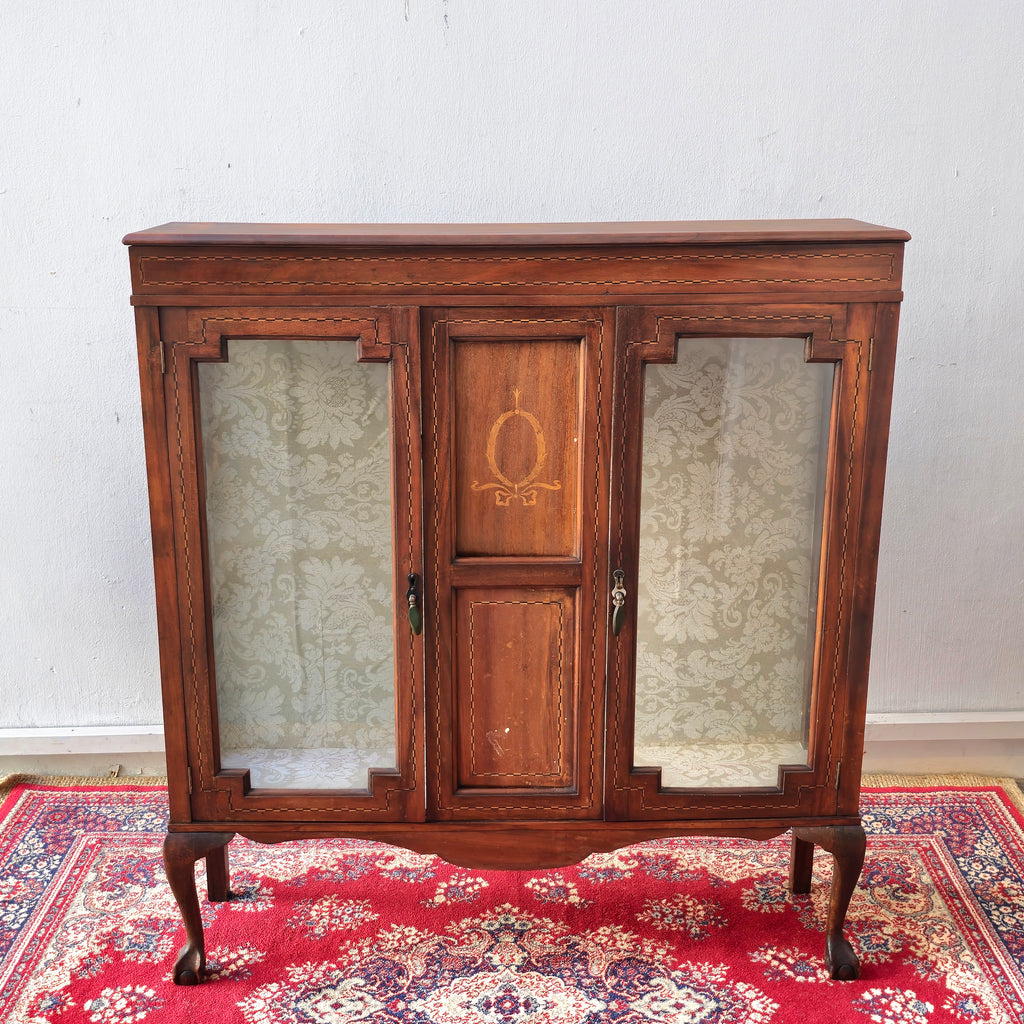 Edwardian French Inlaid Glass Display Cabinet