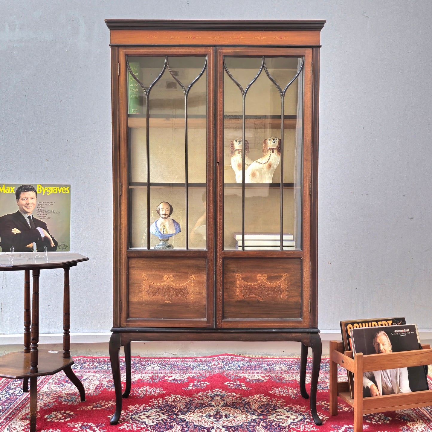 Vintage Edwardian Tall Display Cabinet with Inlaid