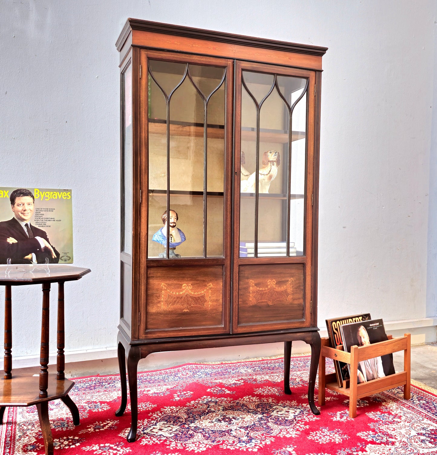 Vintage Edwardian Tall Display Cabinet with Inlaid