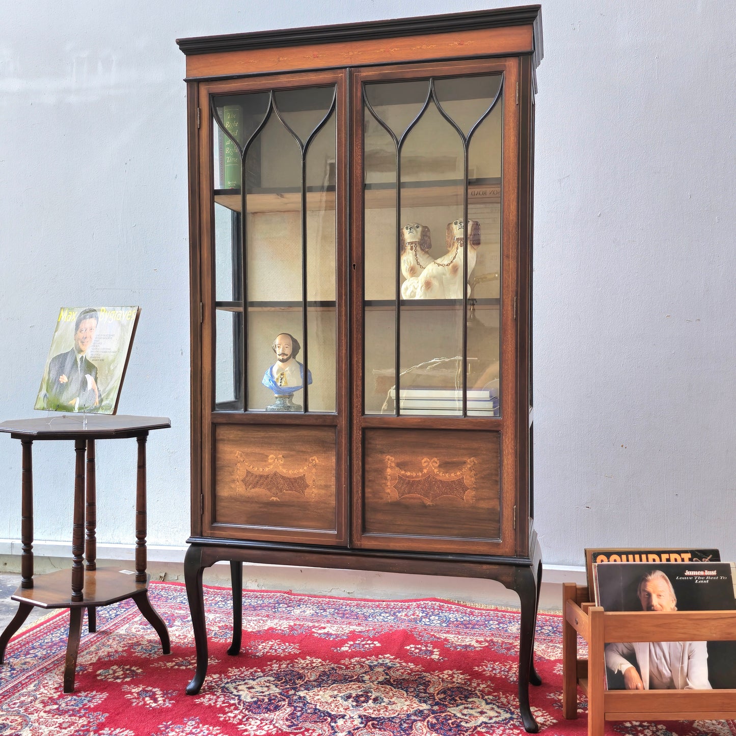 Vintage Edwardian Tall Display Cabinet with Inlaid