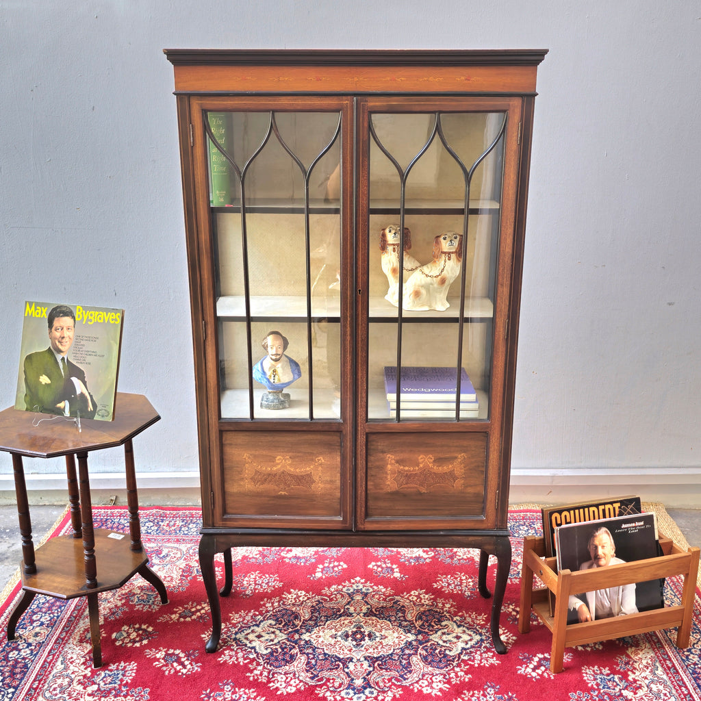 Vintage Edwardian Tall Display Cabinet with Inlaid