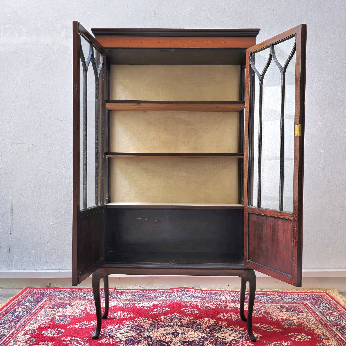 Vintage Edwardian Tall Display Cabinet with Inlaid