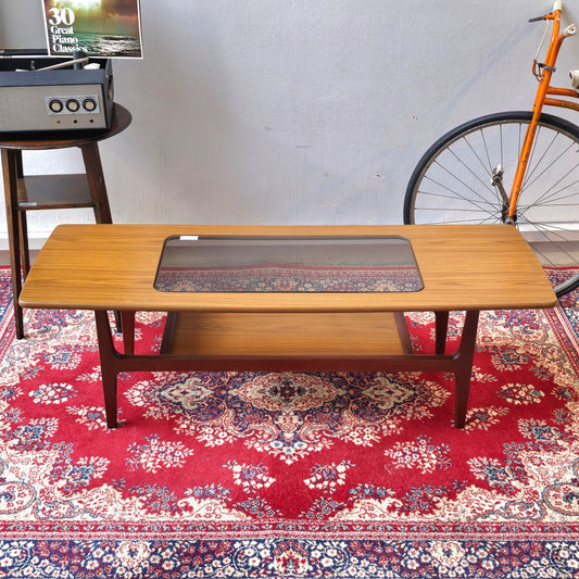 Mid-Century Danish Teak & Glazed Glass Coffee Table, 1970s