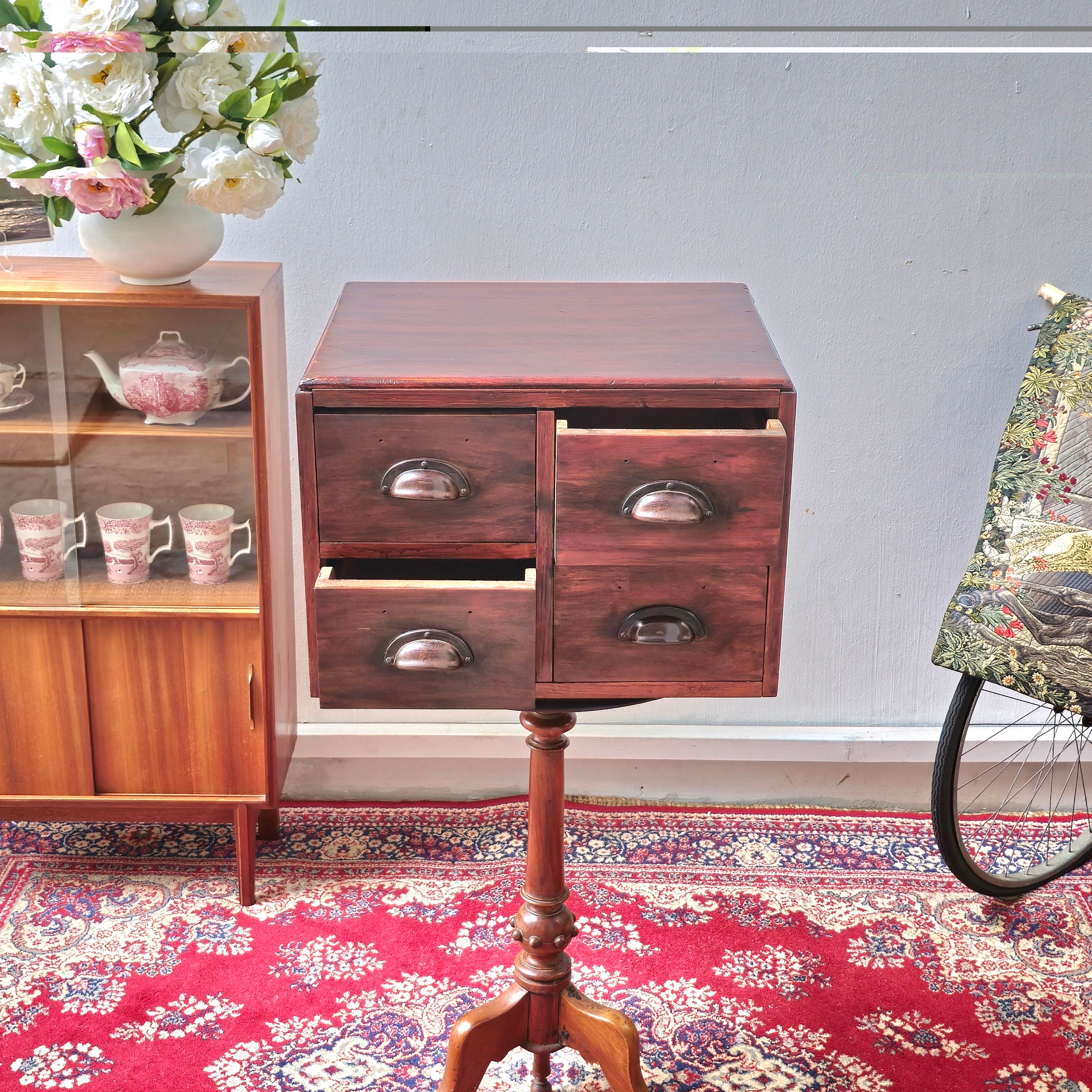 Vintage Solid Wood Apothecary-Style Chest with 4 Drawers