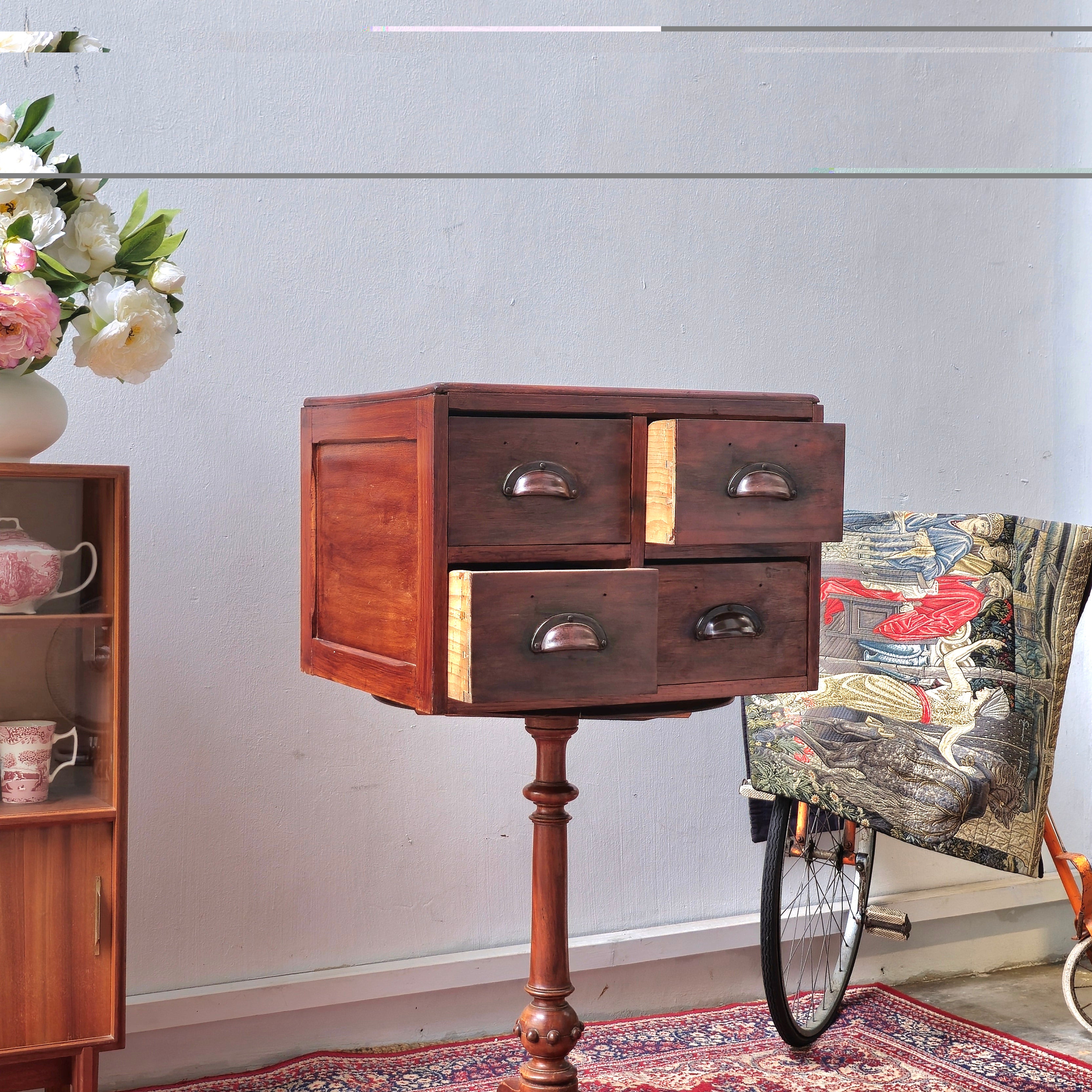 Vintage Solid Wood Apothecary-Style Chest with 4 Drawers