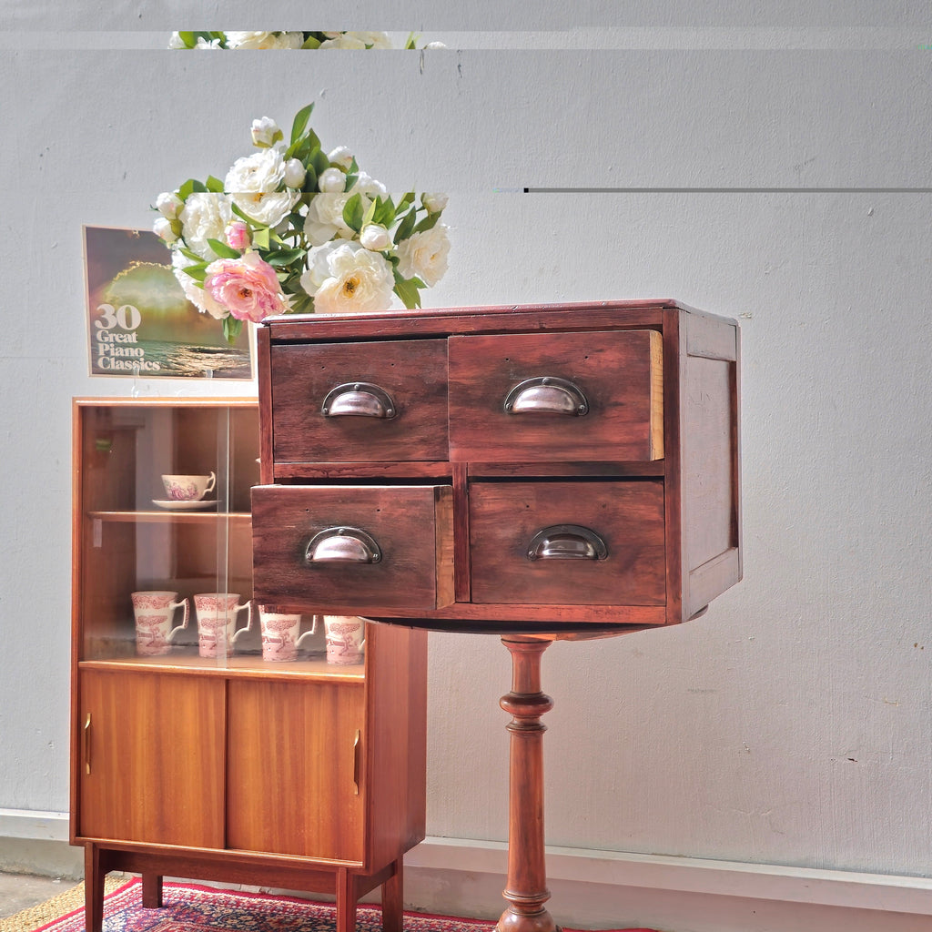 Vintage Solid Wood Apothecary-Style Chest with 4 Drawers