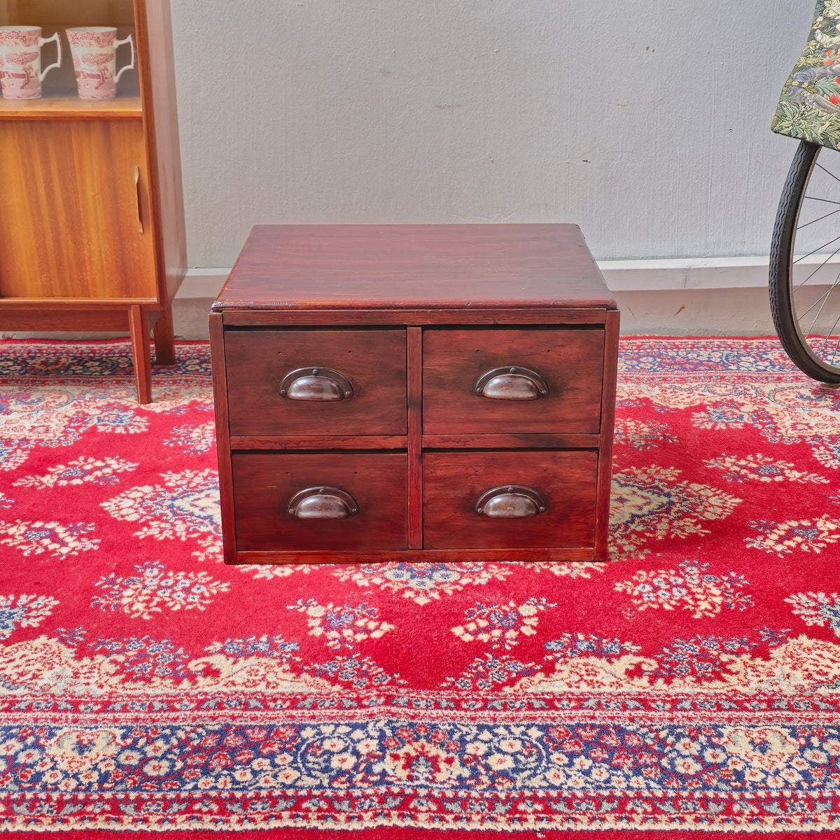 Vintage Solid Wood Apothecary-Style Chest with 4 Drawers